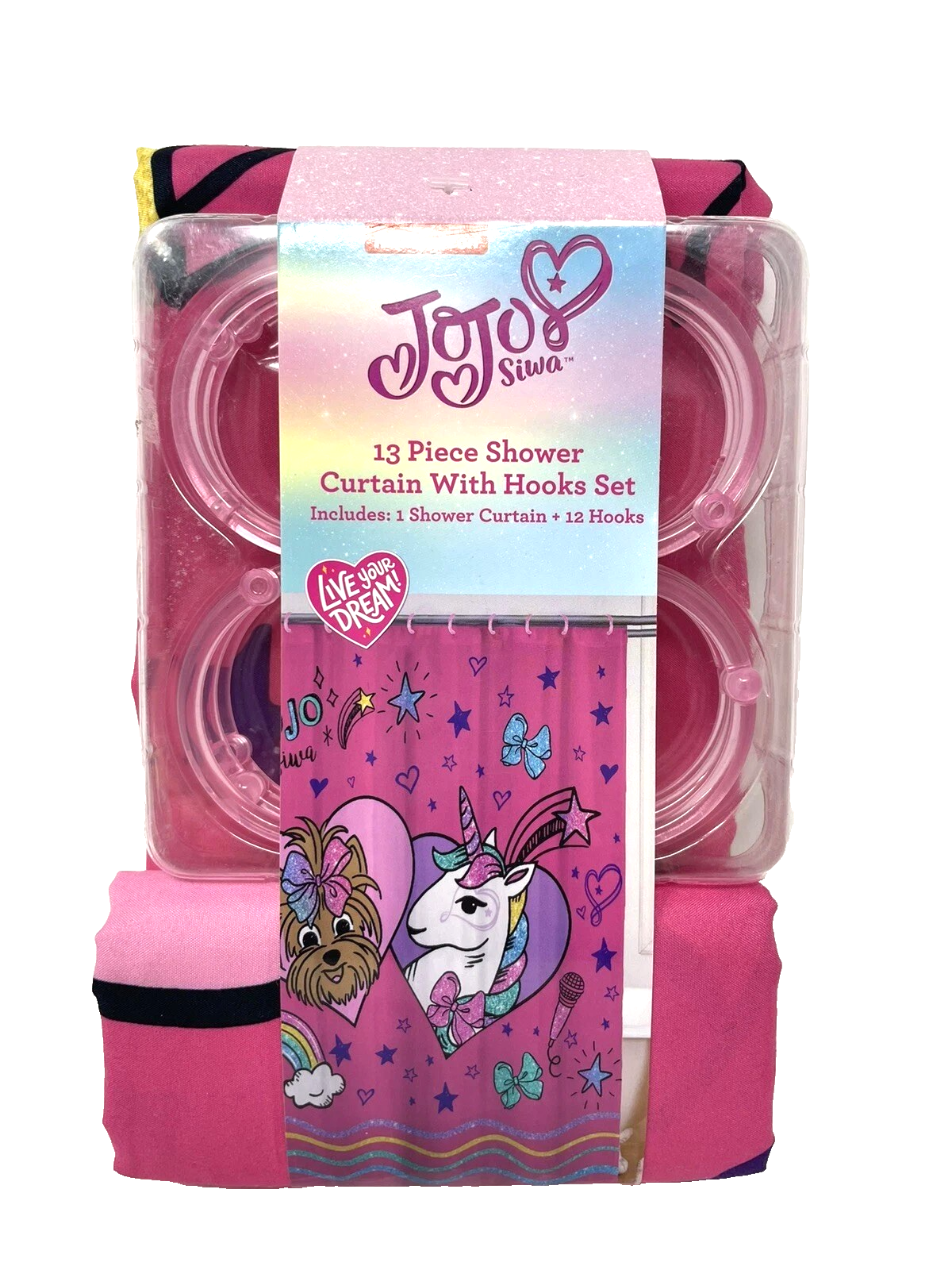 JoJo Siwa Purple Unicorn 13 Piece Shower Curtain and Hooks Set 72 in. x 72 in.