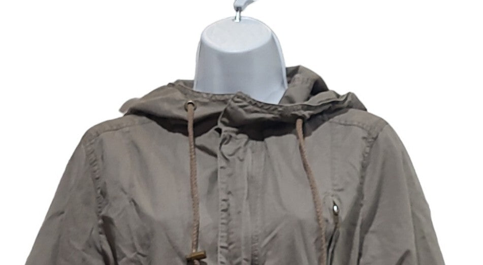 Sans Souci Jacket Utility Womens   LT Brown Pockets Full Zip Snap Hooded Size M