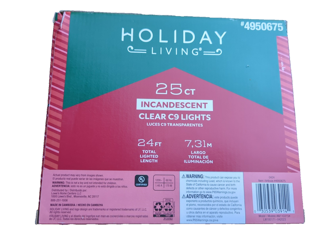Lot of 2 Holiday Living-25 Count Light String-Clear Incandescent Lights C9