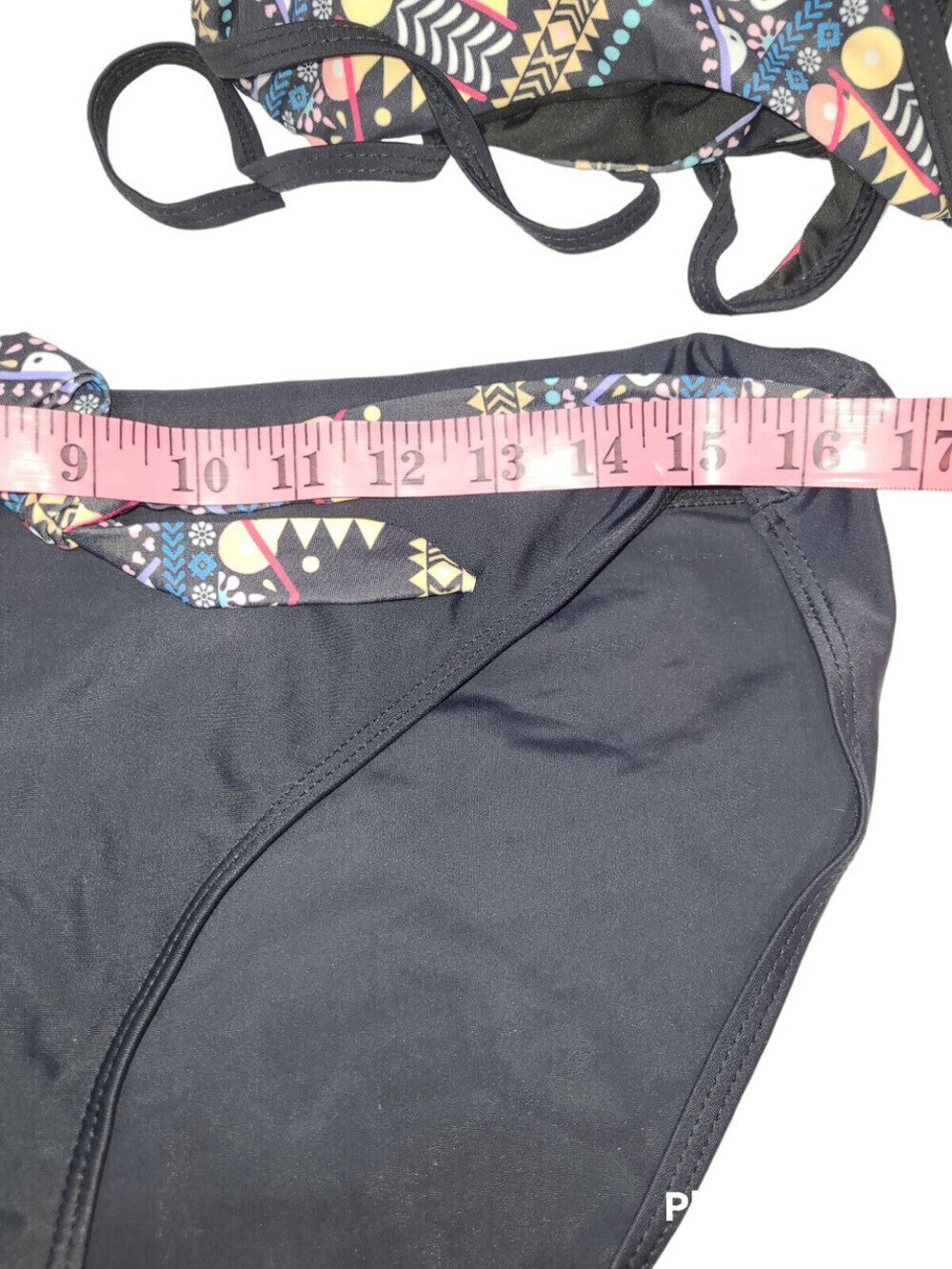 2-piece Swimsuit Black with Aztec Print size 11