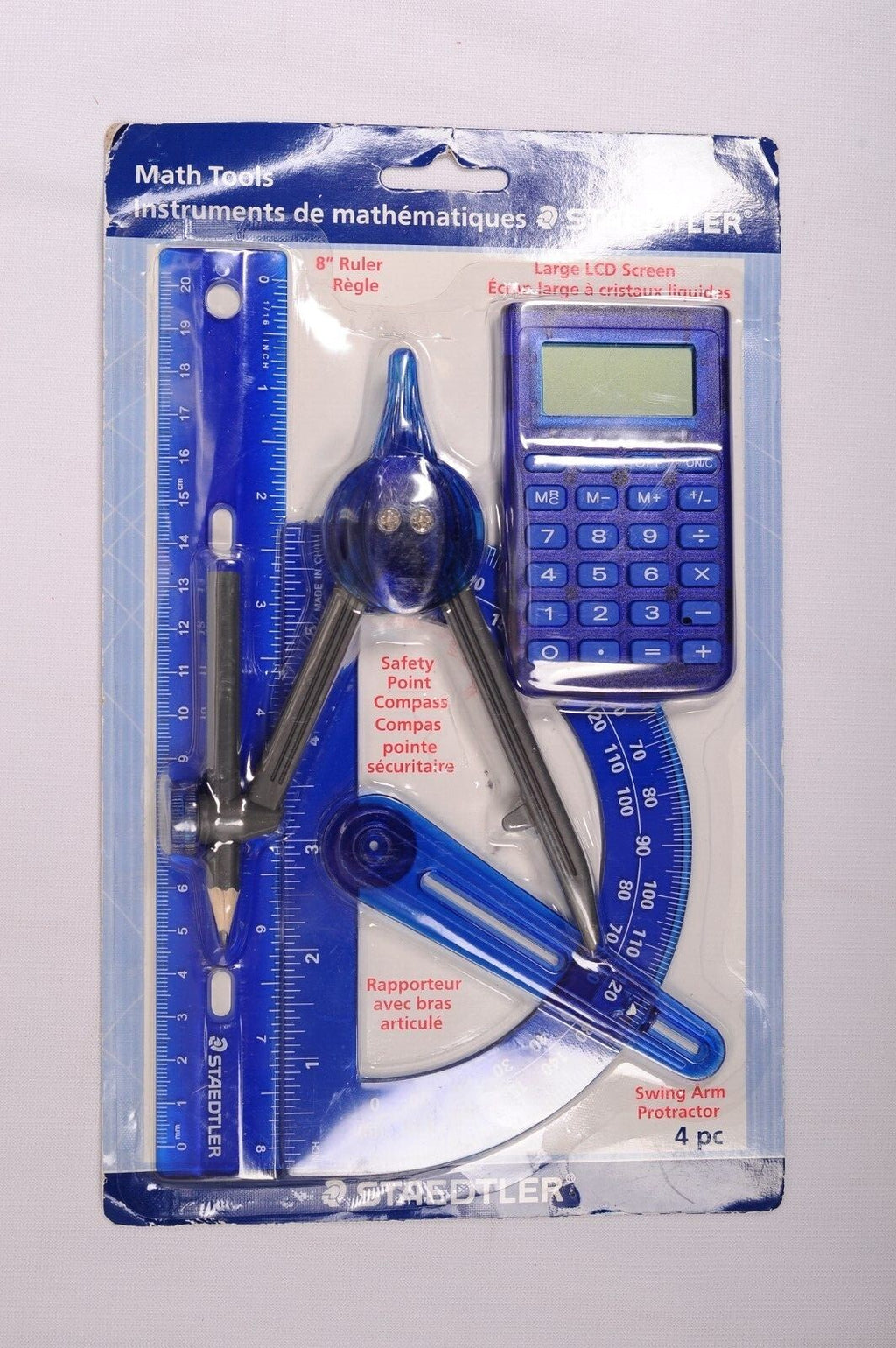 Staedtler 4 Piece Set Math Instruments Ruler Protractor Compass Calculator
