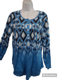 ✨Ladies Pretty Turquoise Black & White Design Pull Over Top Size Large