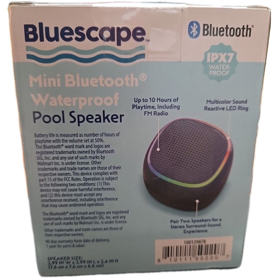 Bluescape Mini Portable Waterproof Bluetooth Pool Speaker IPX7 LED Lights X2
