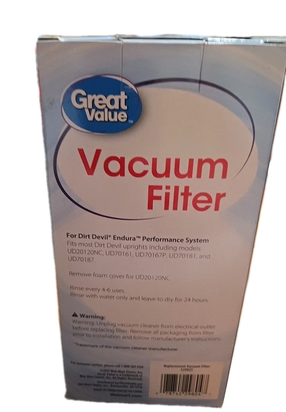 Great Value Vacuum Filter 529925 For Dirt Devil Endura F112 New