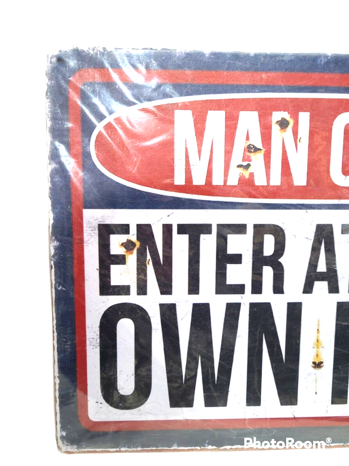 Aluminum Man Cave Enter At Your Own Risk Man Cave Shop 16"x12" Metal Sign