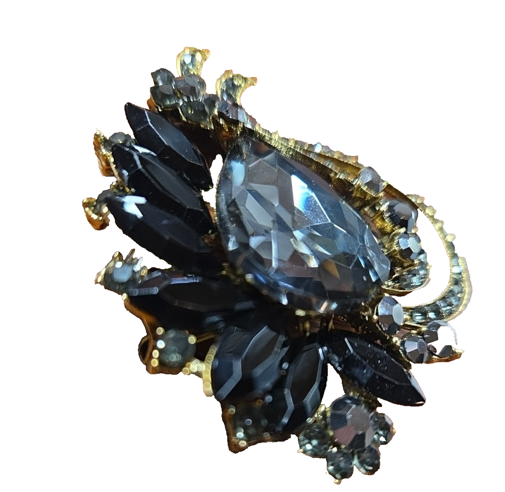 Large HEART BROOCH Pendent BLACK Sparkly  GLITZY GLAM Fab VINTAGE STYLE