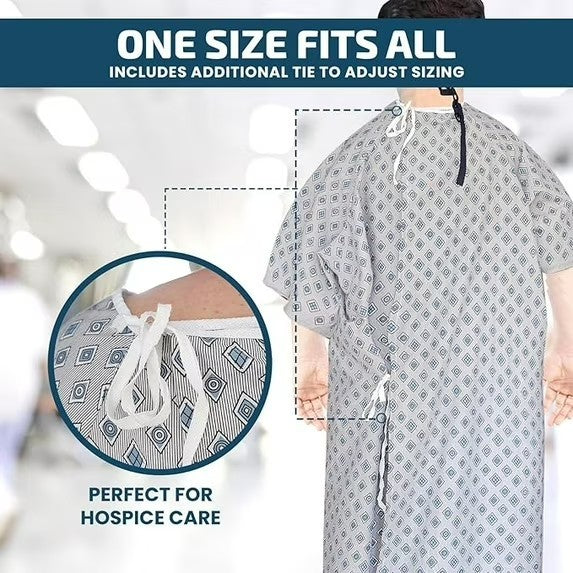 Linteum Textile Cotton Blend Hospital Patient Gown with Back Tie, Fits up to 2XL