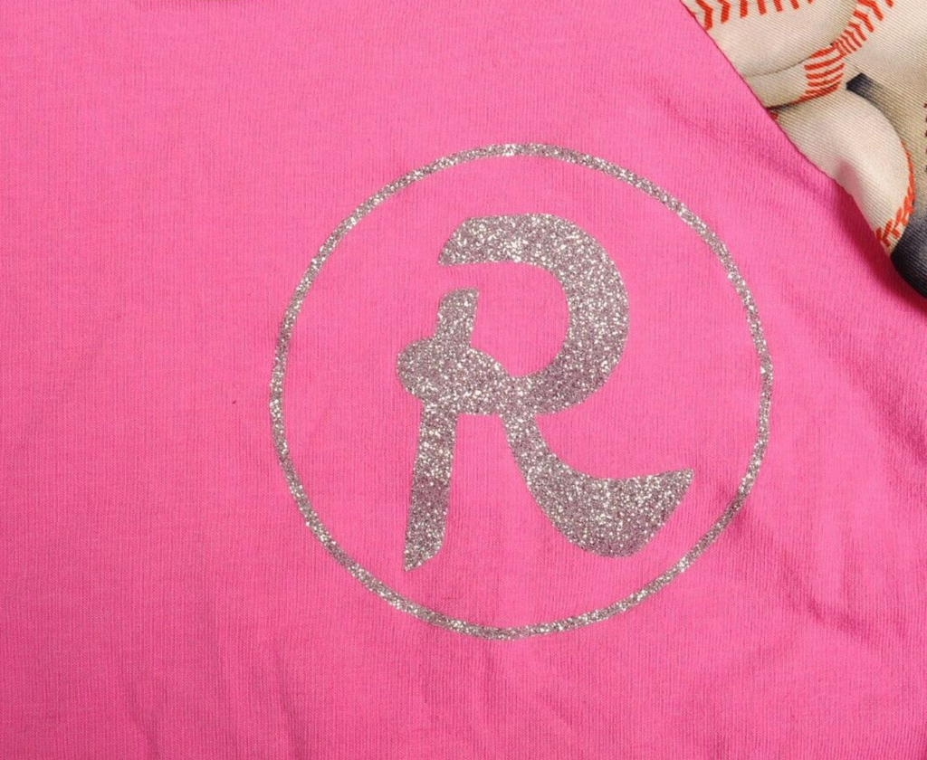 Sunshine & Rodeos Pink with glitter R baseball T shirt
