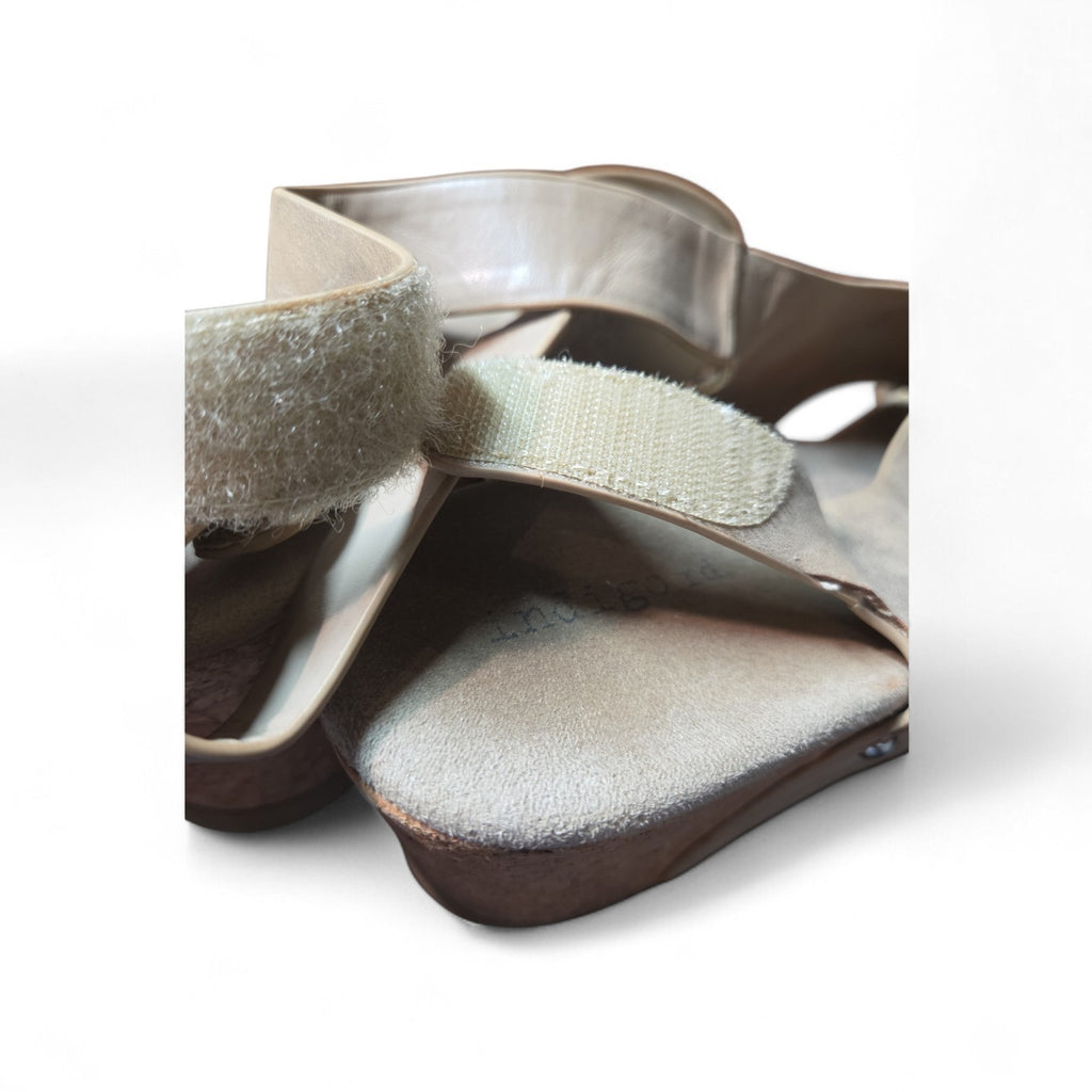Indigo Rd. Beige Faux Suede Criss Cross Ankle Strap Wedge Heel Sandals
