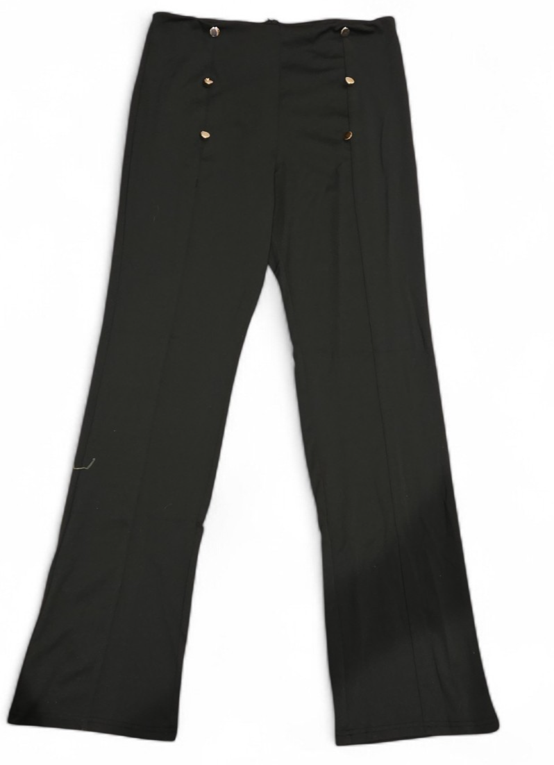 Ladies Casual Black Slacks with Front button Decor Size L