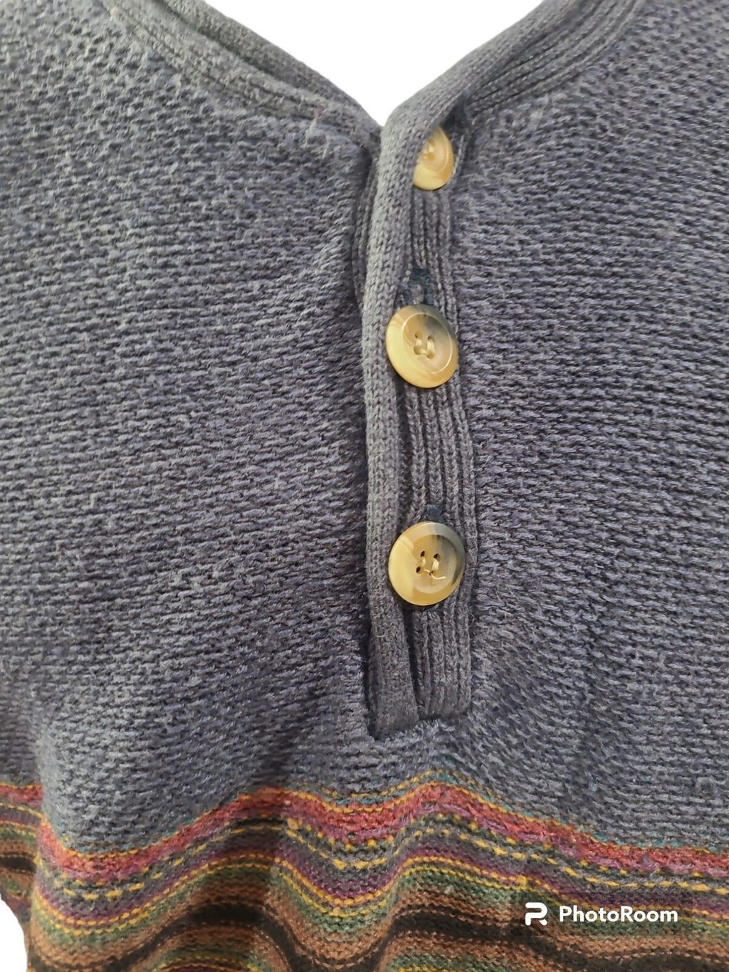 ETCHINGS HEATHER BLUE WITH STRIPES MENS SWEATER LARGE❄️