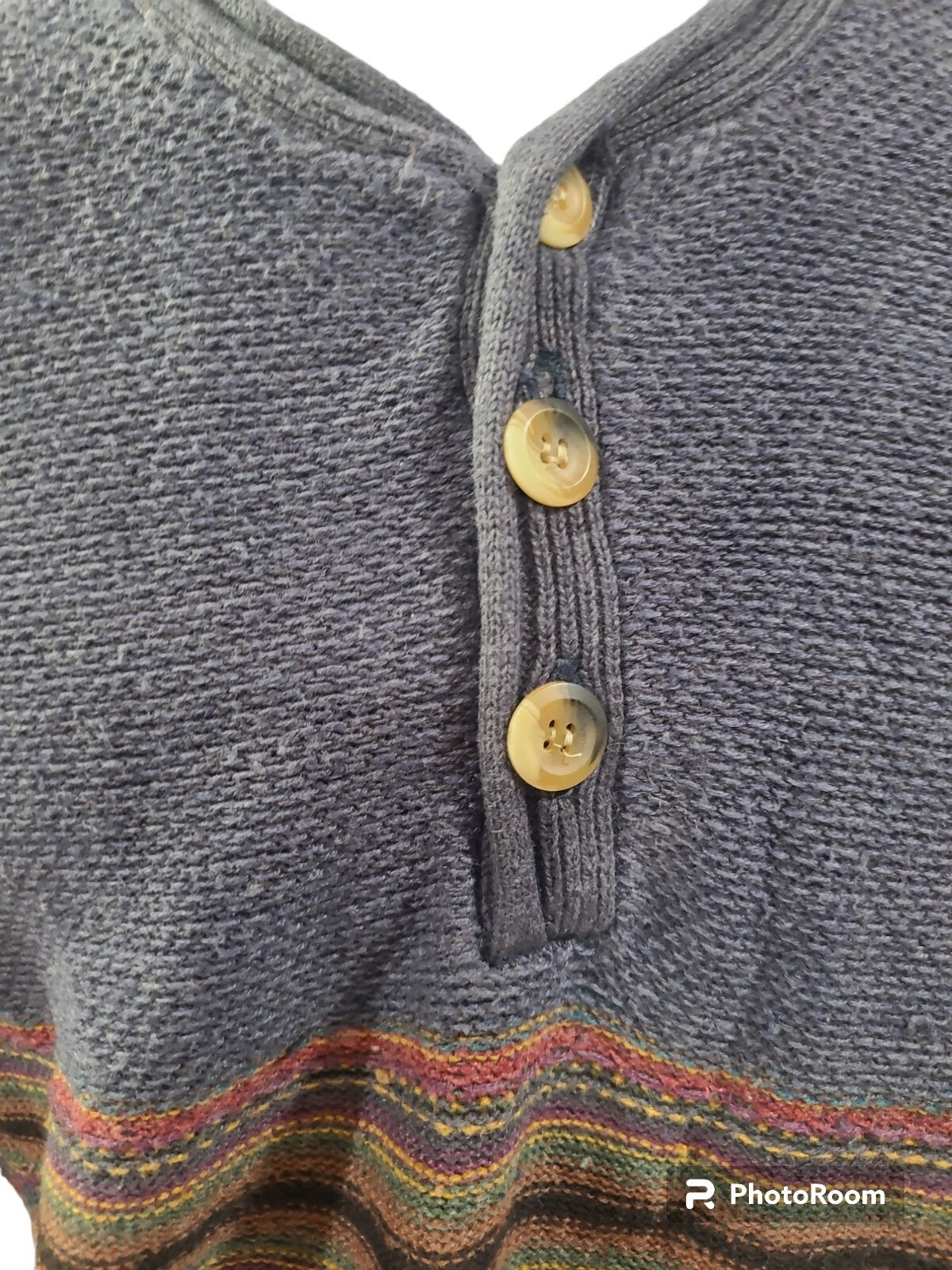 ETCHINGS HEATHER BLUE WITH STRIPES MENS SWEATER LARGE❄️