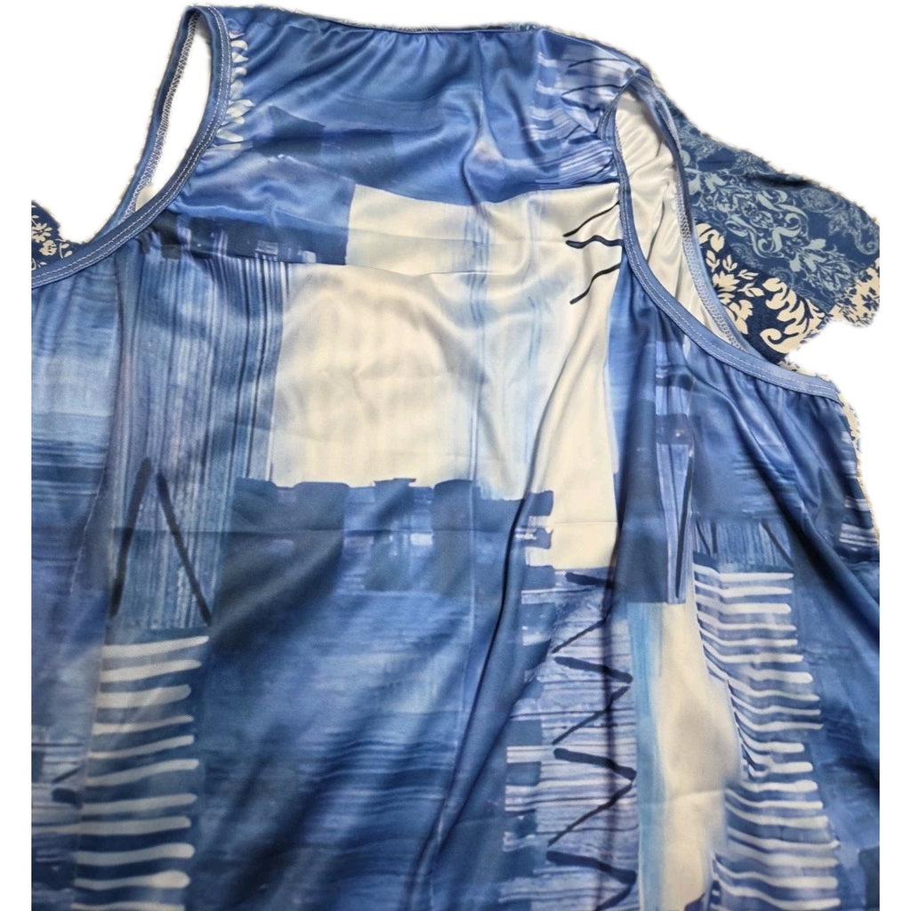 Color Block Dress Womens Small Blue White Casual Shift Sleeveless scoop neck 4XL