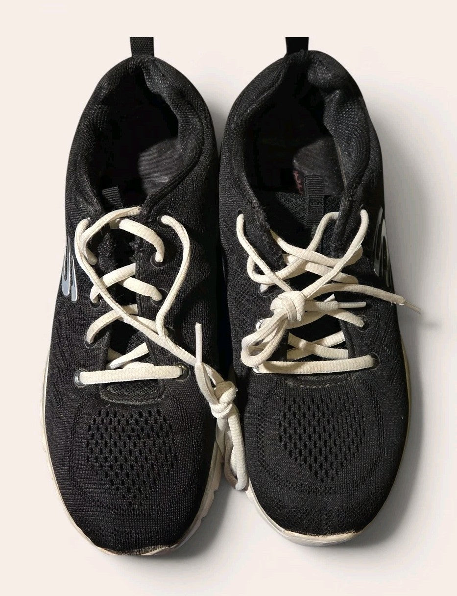 SKECHERS Flex Lite Mesh Lace-Up Low Top Athletic Sneakers Black/White Size 9
