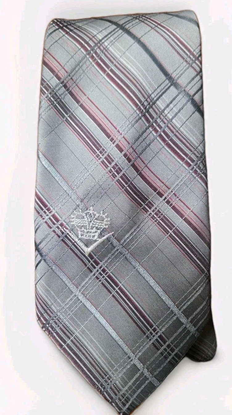 The Crown Collection Men's Striped Tie Light & Dark Gray, Maroon, White