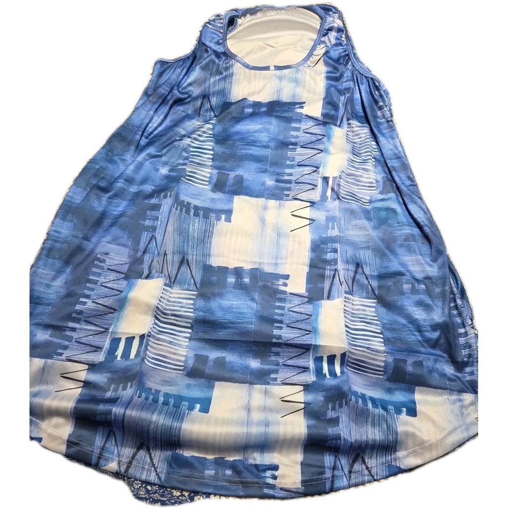 Color Block Dress Womens Small Blue White Casual Shift Sleeveless scoop neck 4XL