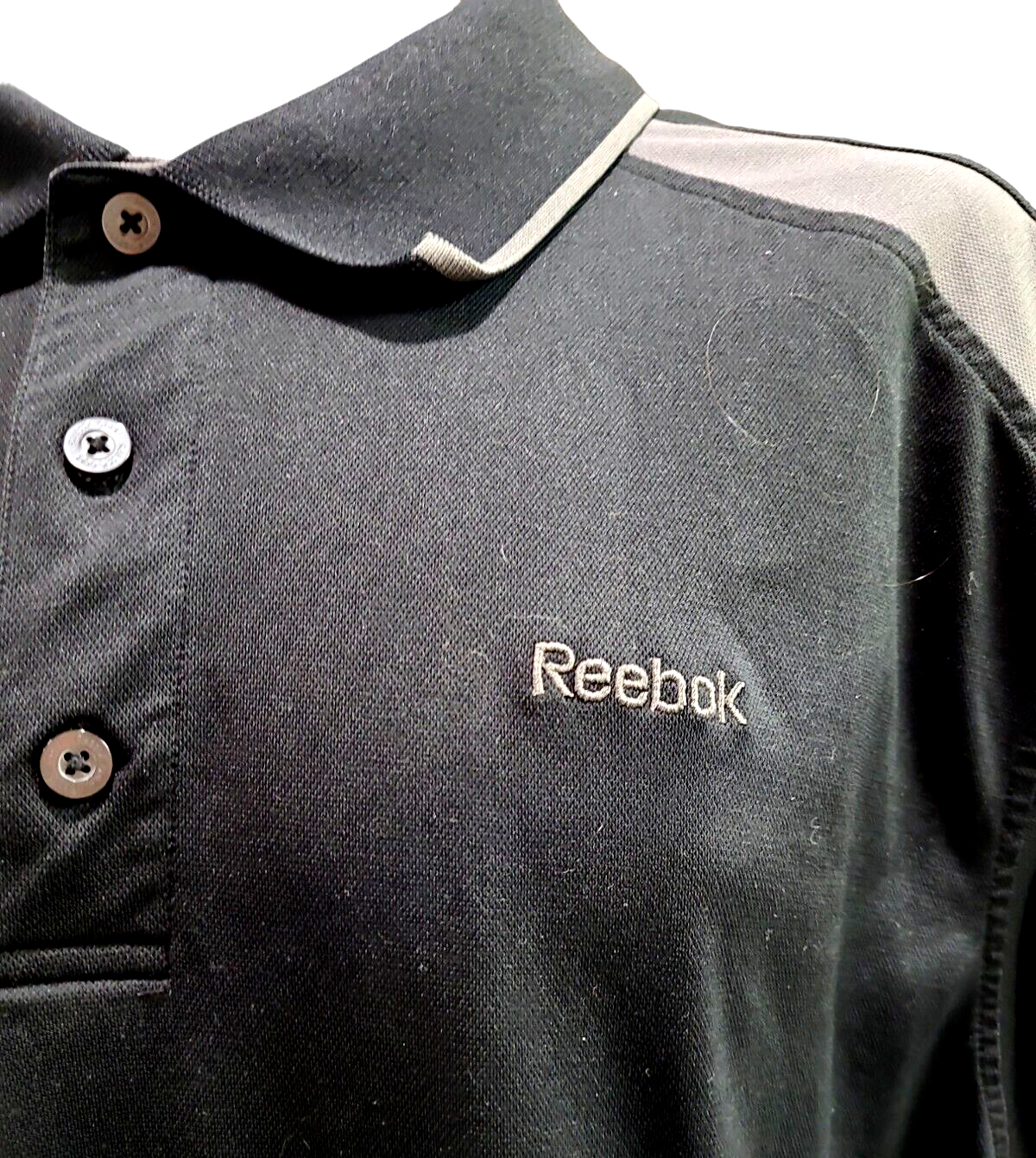 Reebok Golf Polo Shirt Mens XL Black & Gray Short Sleeve Collared Logo