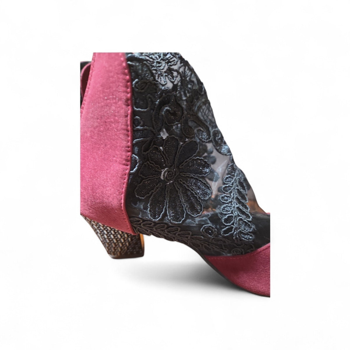 Black Floral Mesh & Violet Outer Women’s High Heel Goth Zip Back Shoes 10.5/41