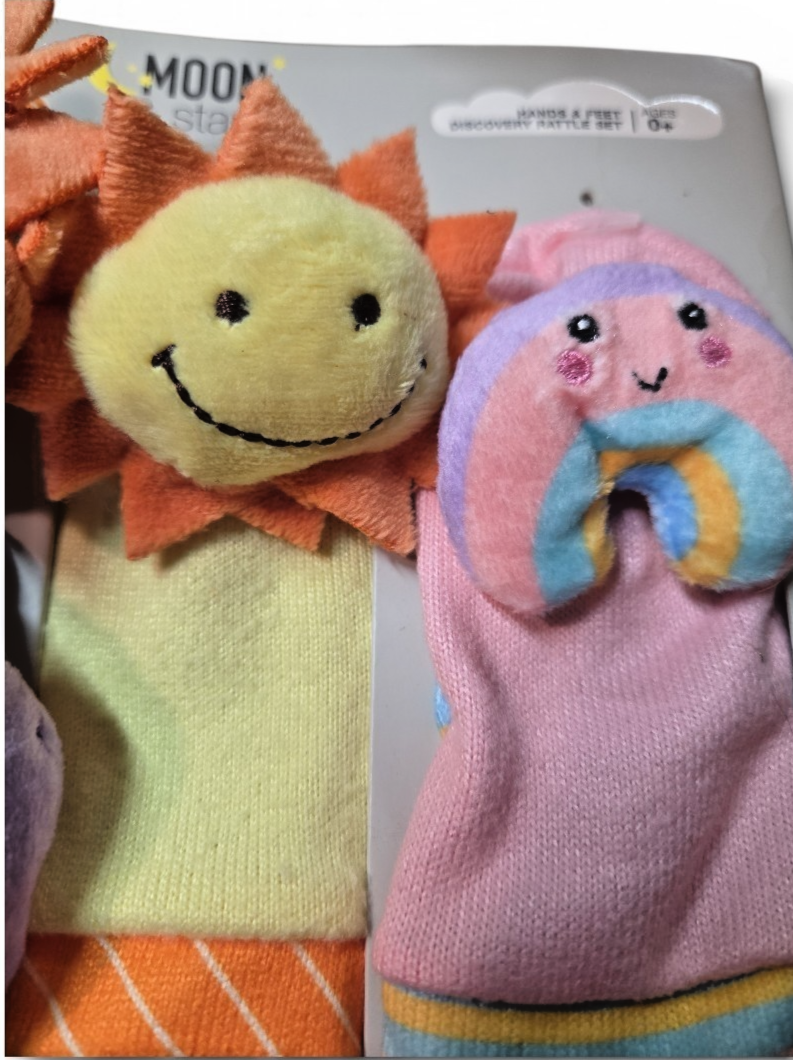 Baby Developmental Rattle Set Discover Hands & Feet Unisex Sun & Rainbow