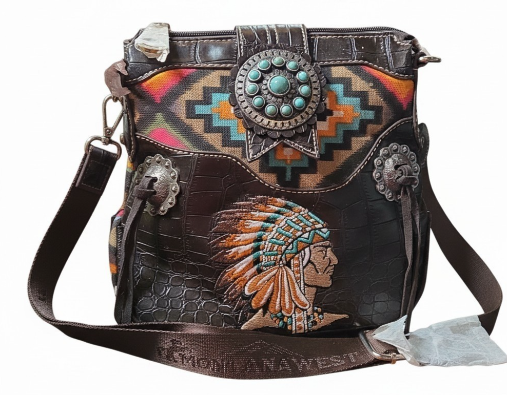 Montana West Aztec Indian Head Shoulder Bag