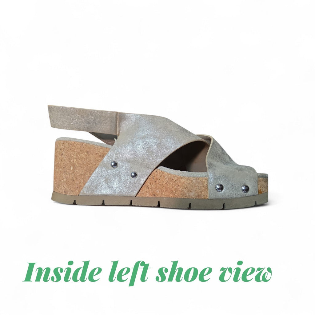 Indigo Rd. Beige Faux Suede Criss Cross Ankle Strap Wedge Heel Sandals