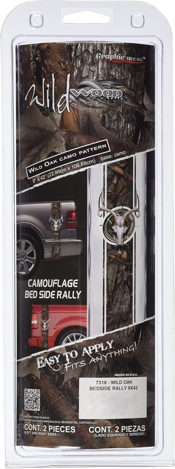 Wild Wood Camo Truck Bed Side Rally W/ Deer Skull 9x42 Decal #7318