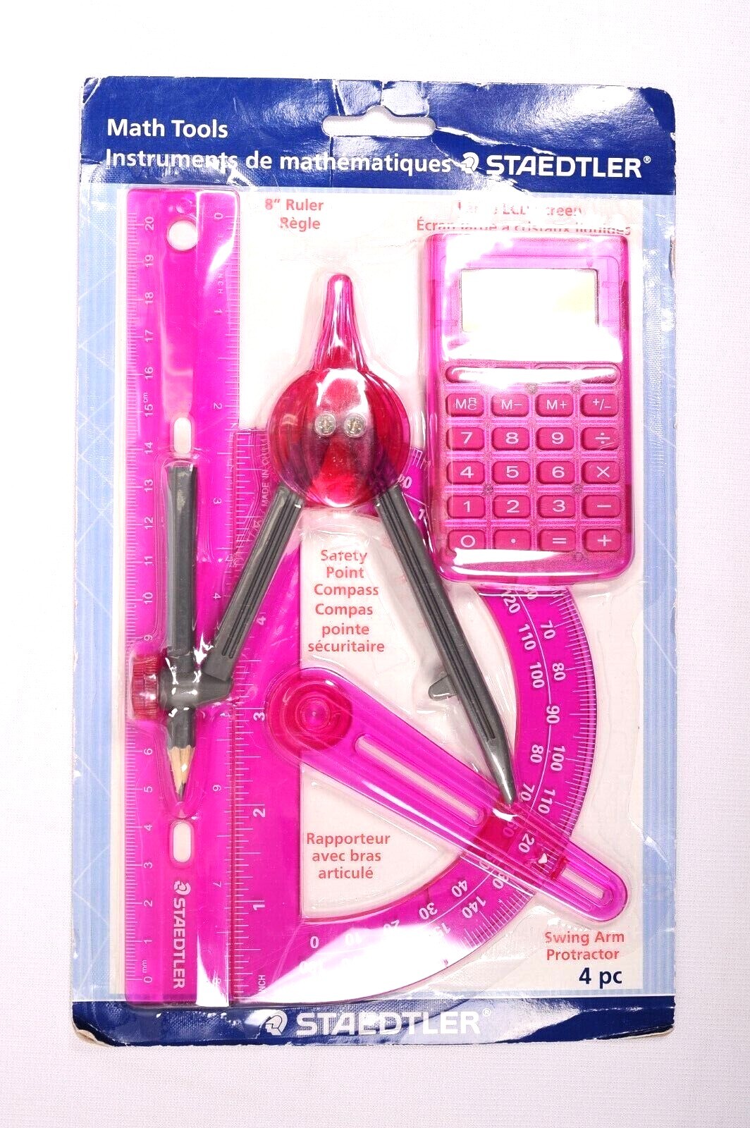 Staedtler 4 Piece Set Math Instruments Ruler Protractor Compass Calculator