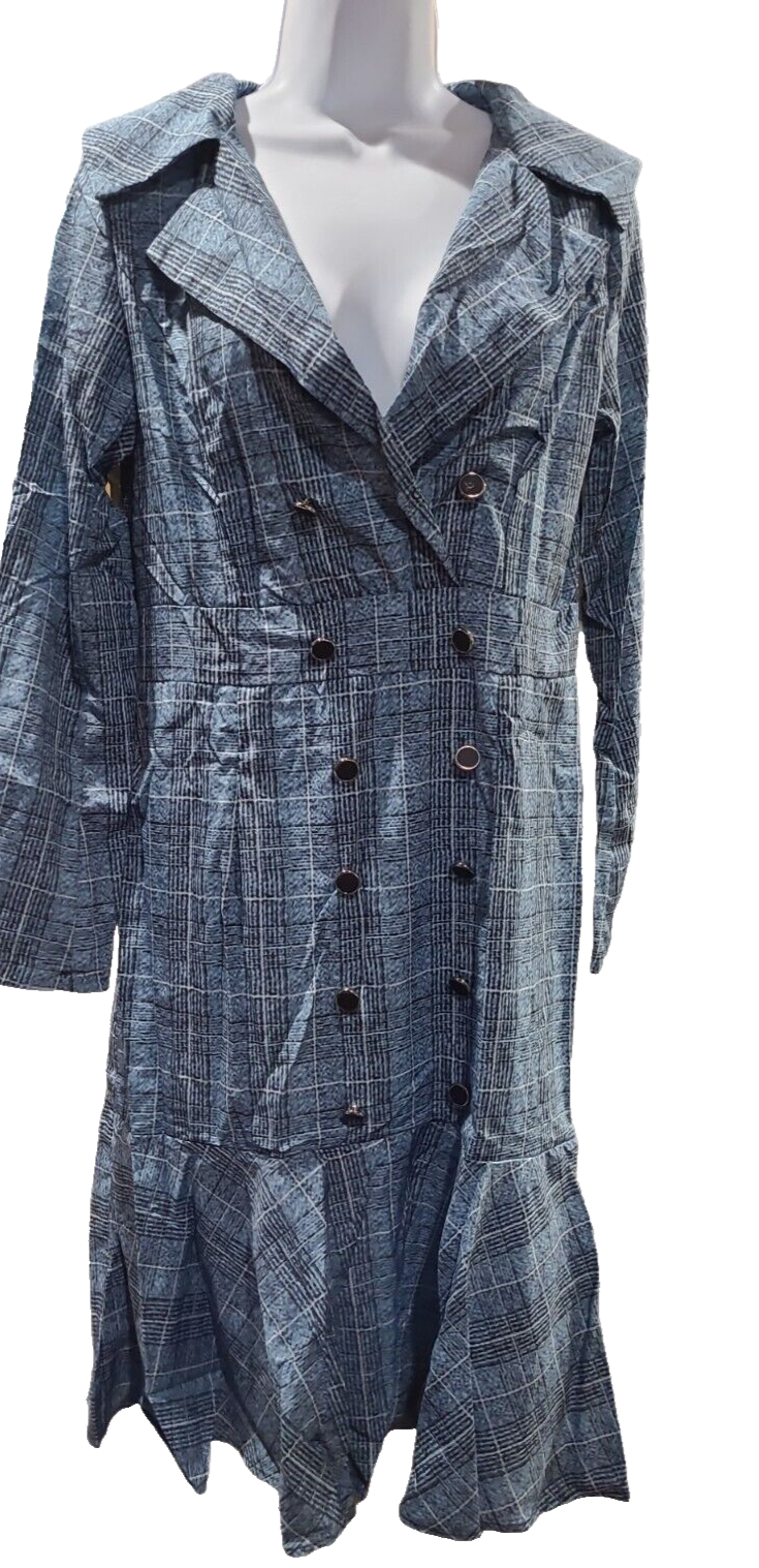Casual/Flared Ruffled Navy Blue & Black Pinstripe  Dress Size Large.🌟