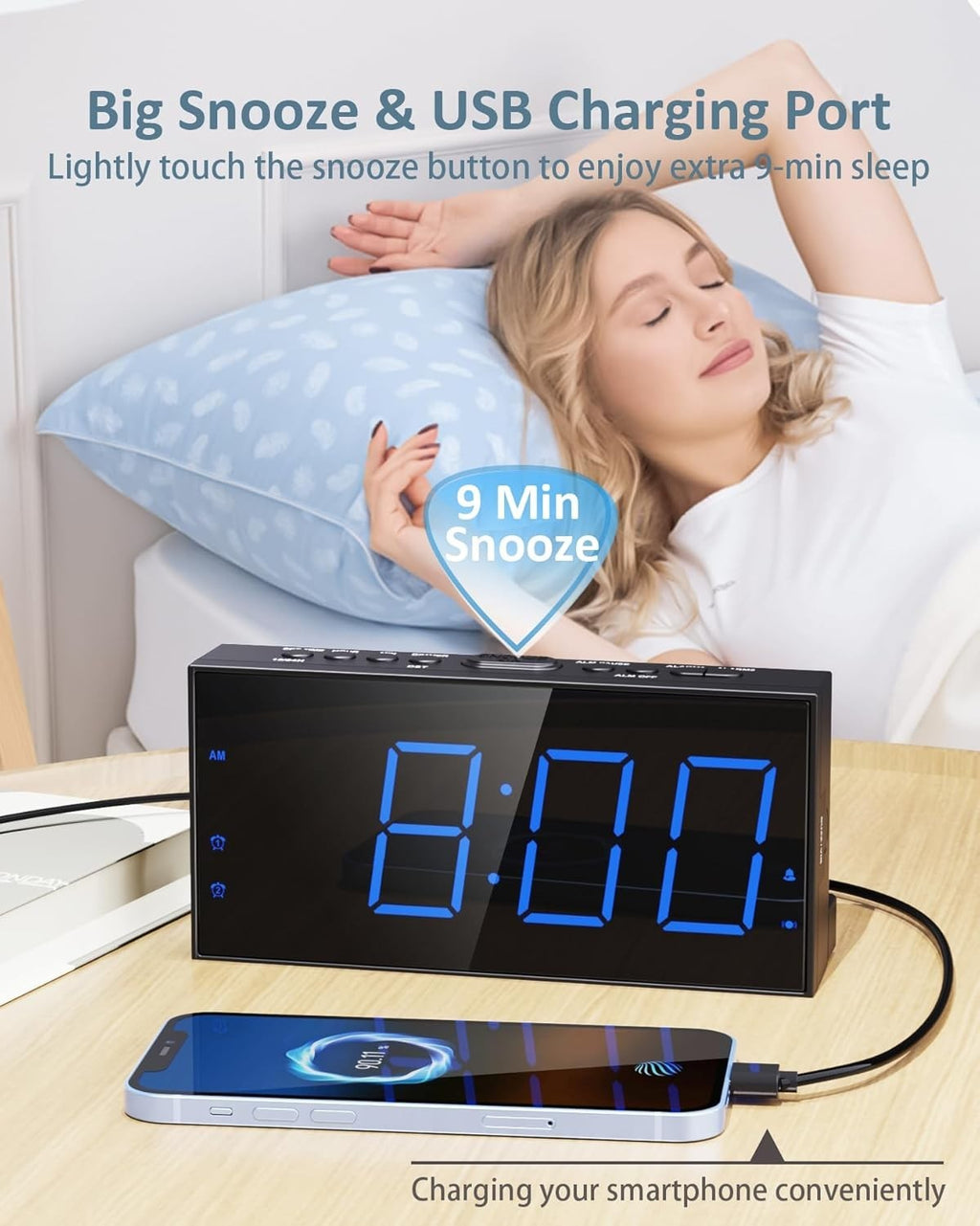 Roxicosly Loud Alarm Clock with Bed Shaker, Vibrating Alarm Clock for Heavy Slee