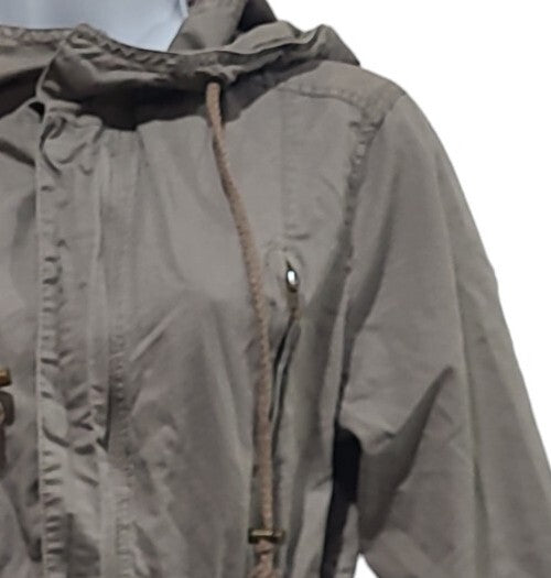 Sans Souci Jacket Utility Womens   LT Brown Pockets Full Zip Snap Hooded Size M