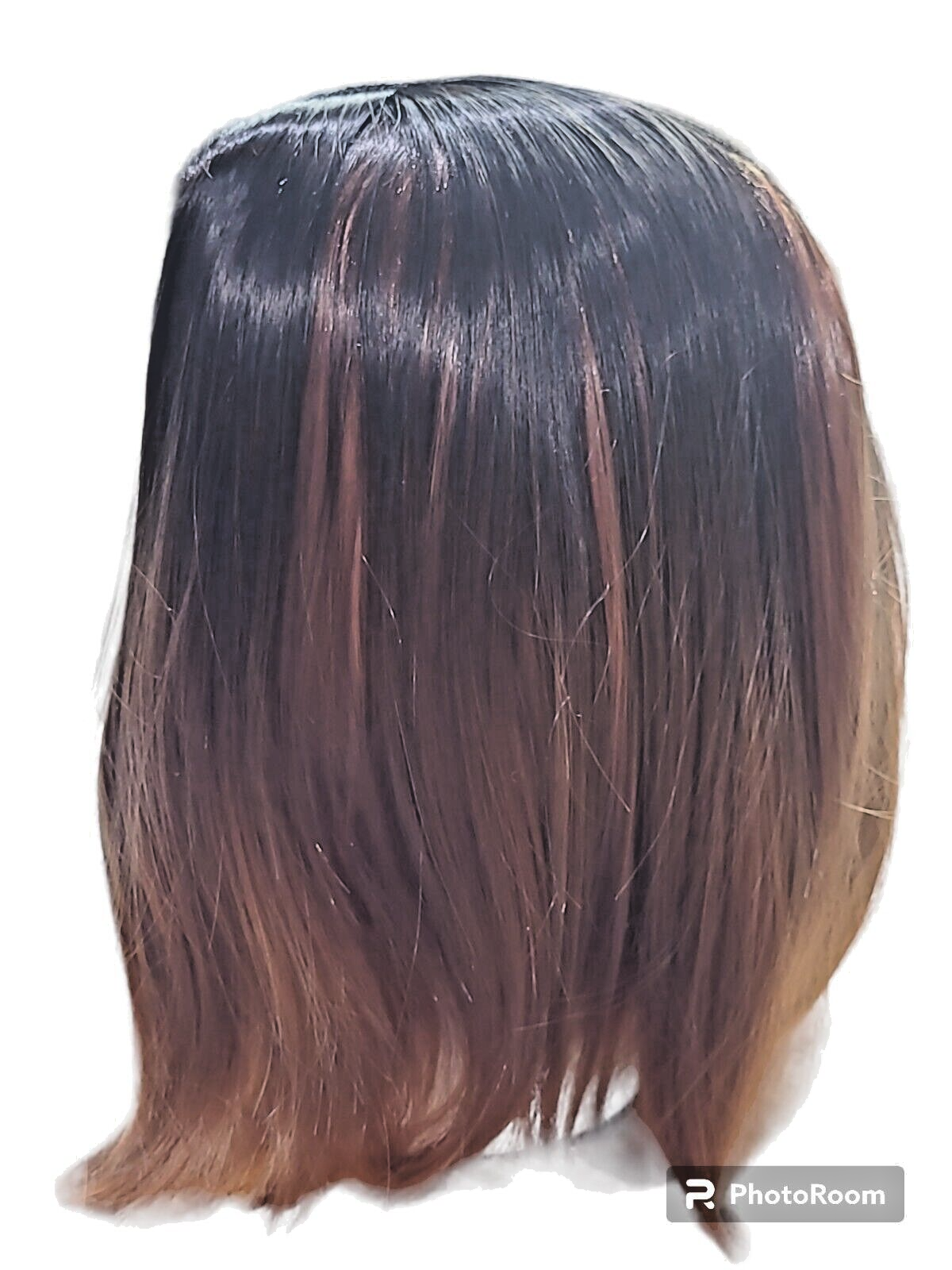 Ladies Wig Angled Bob. Dark brown with Rust Highlights