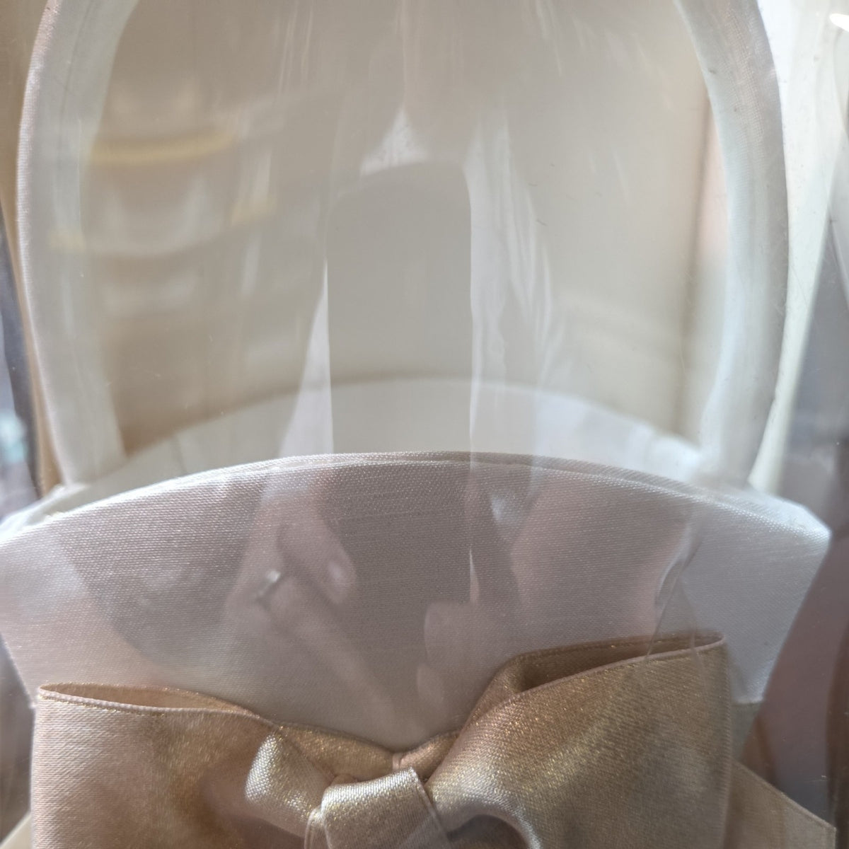 Way To Celebrate White Flower Girl Basket Satin with Gold Bow
