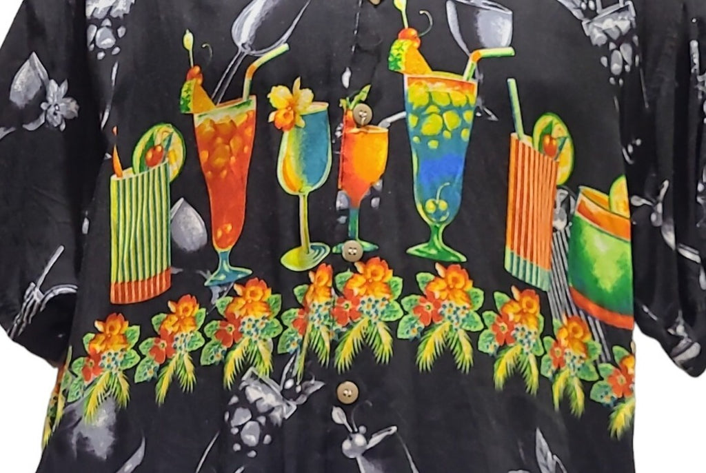 Malibu Dreams Shirt Mens M Black S/S Hawaiian Button Up  Aloha Cocktails
