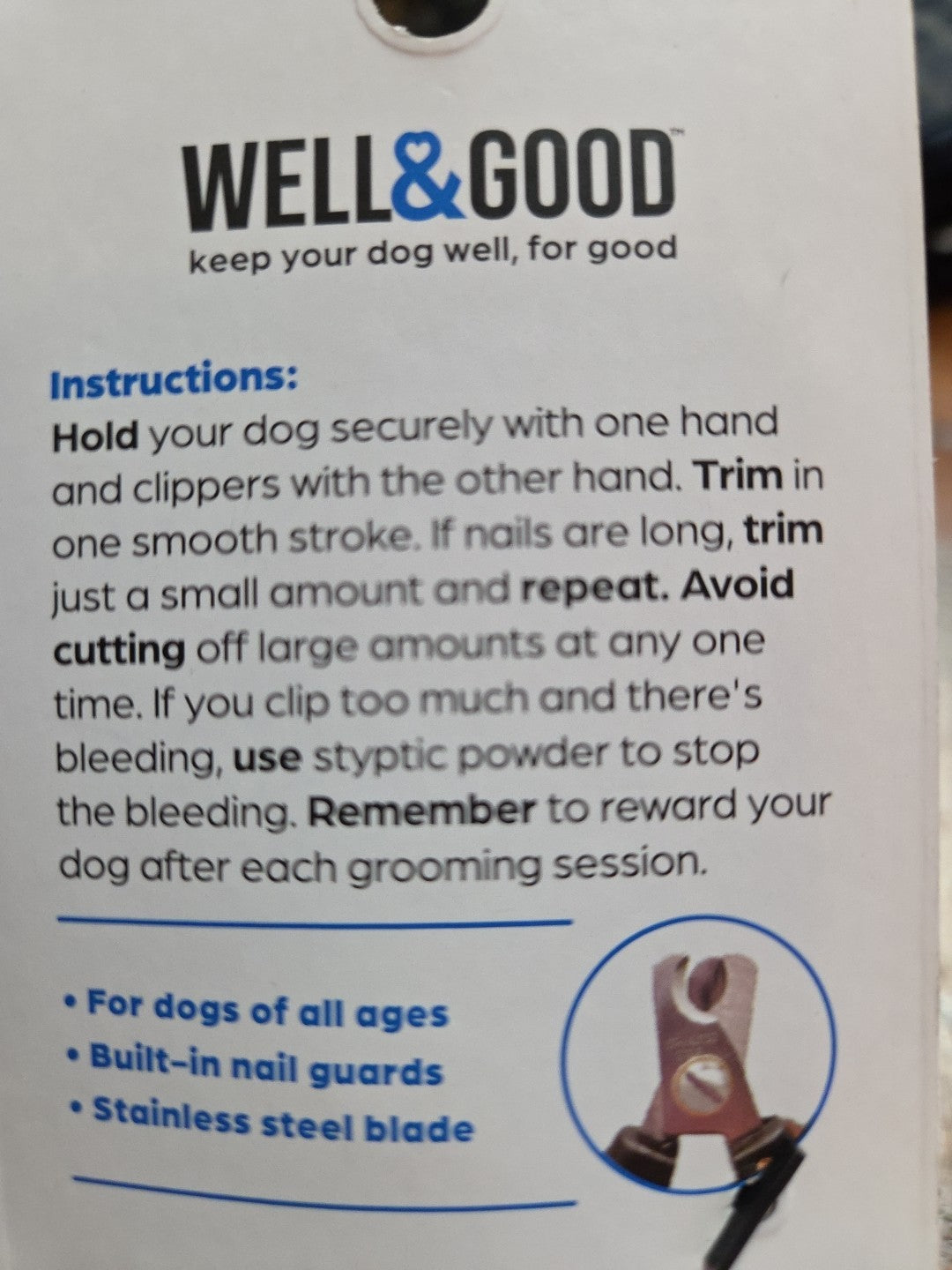 Well & Good Stainless Steel Nail Clipper with Nail Guard Large Dogs over 50 lbs