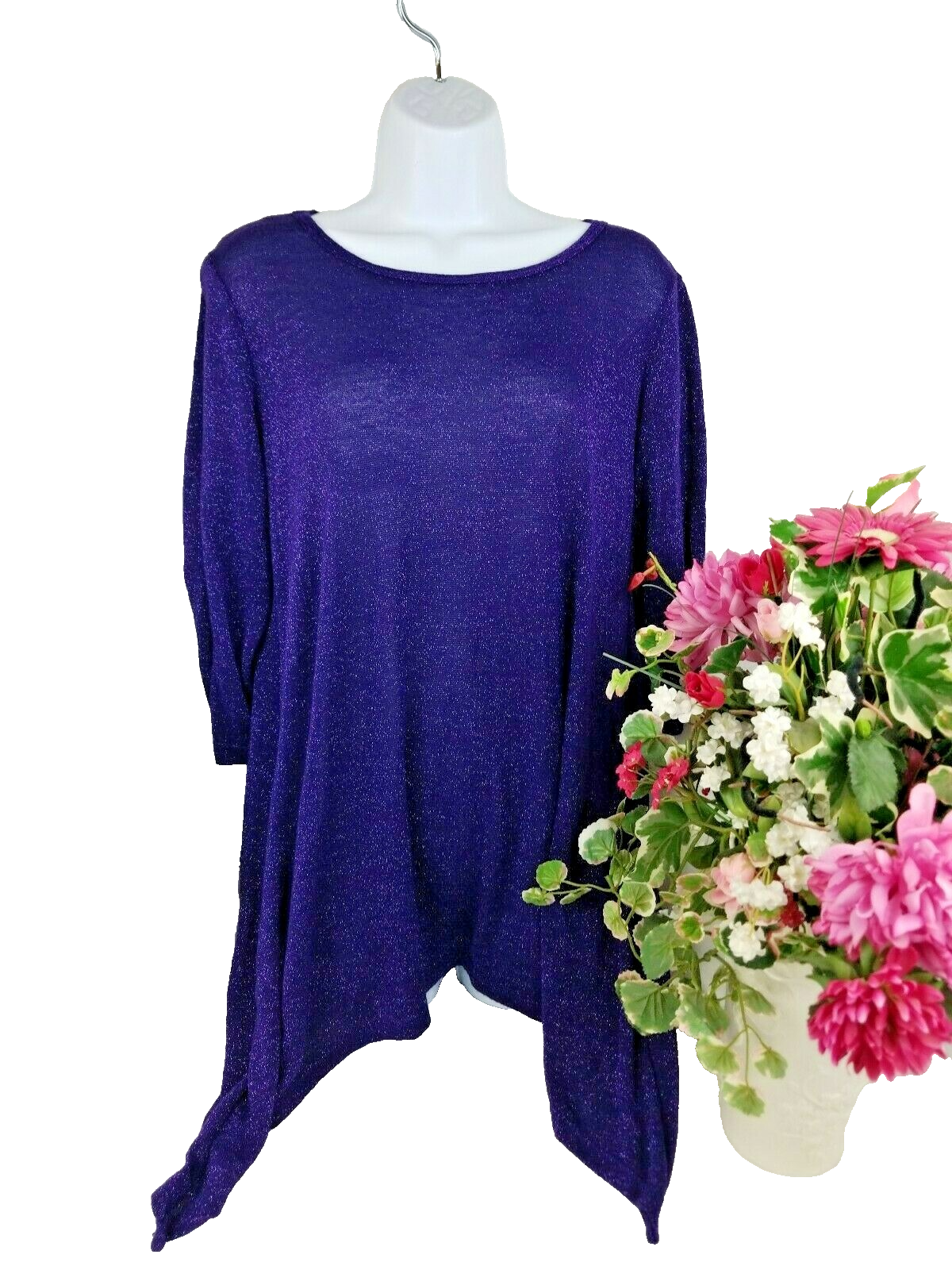 Lbisse Women's Tunic size M,  Purple / with woven sparkle texture