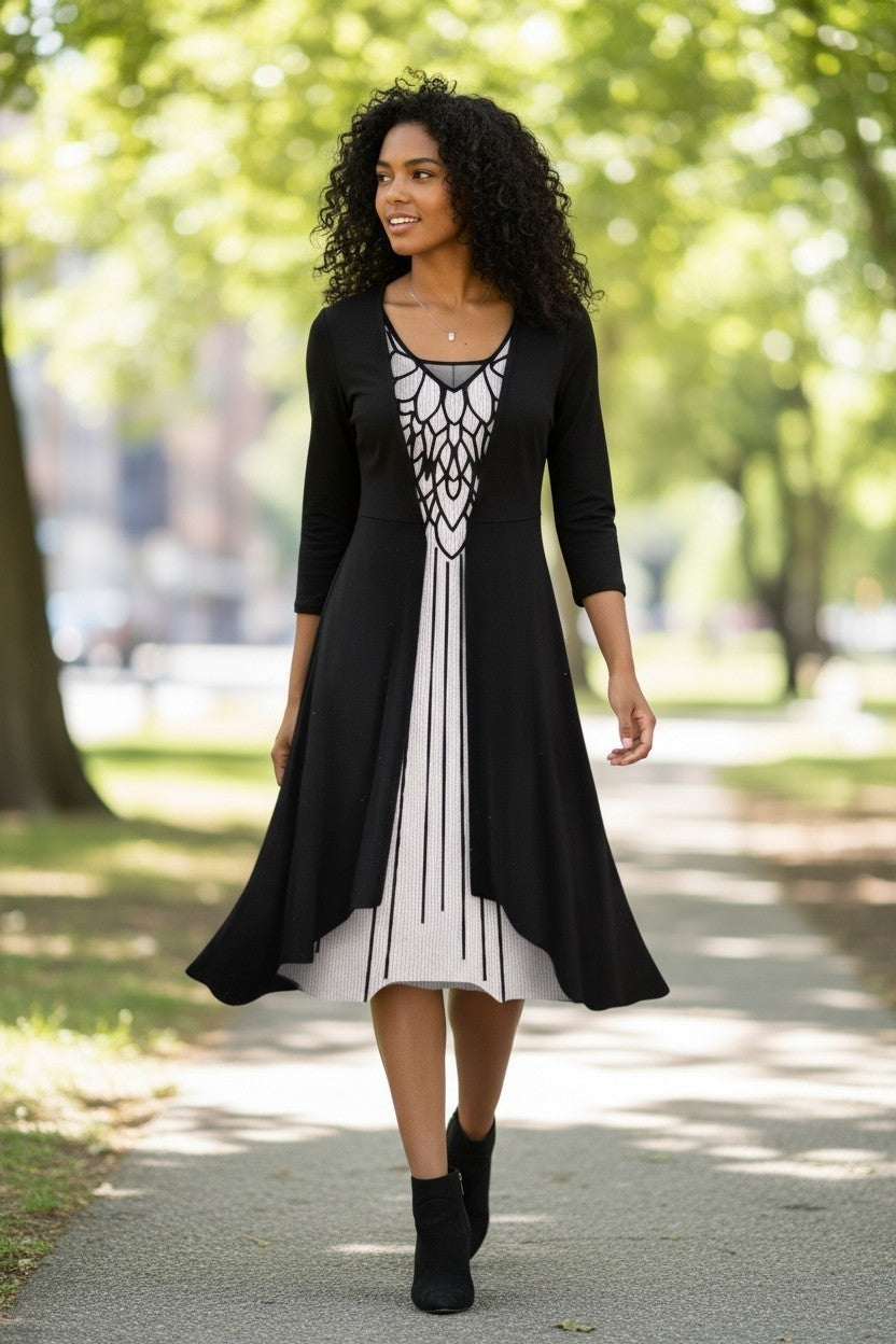 NWOT  Ladies 2pc Black & White  Striped spaghettistrap dress with Black Cardigan
