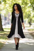 NWOT  Ladies 2pc Black & White  Striped spaghettistrap dress with Black Cardigan