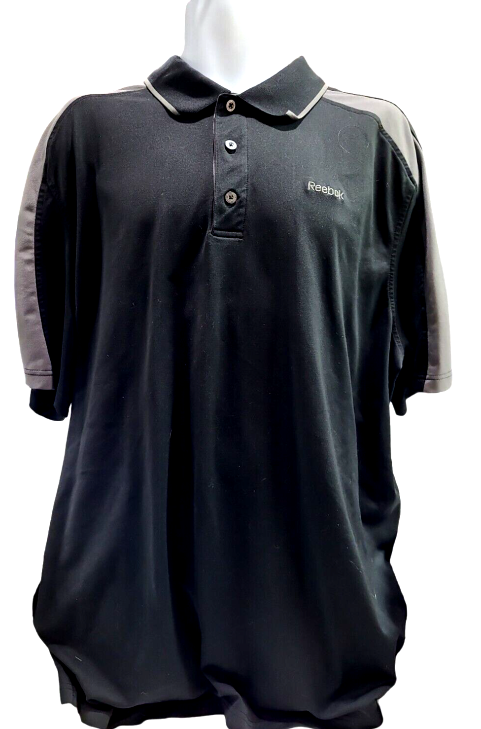 Reebok Golf Polo Shirt Mens XL Black & Gray Short Sleeve Collared Logo