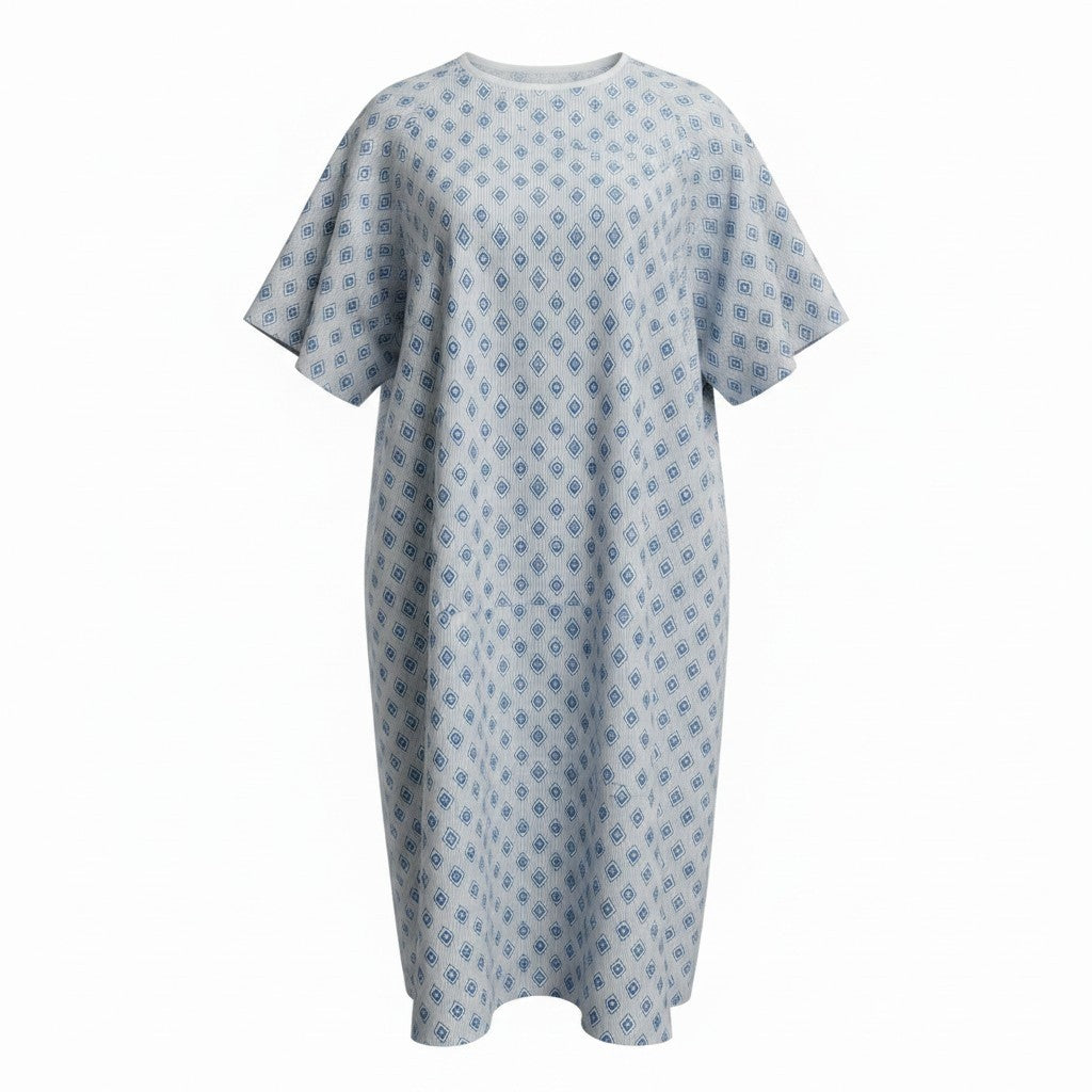 Linteum Textile Cotton Blend Hospital Patient Gown with Back Tie, Fits up to 2XL