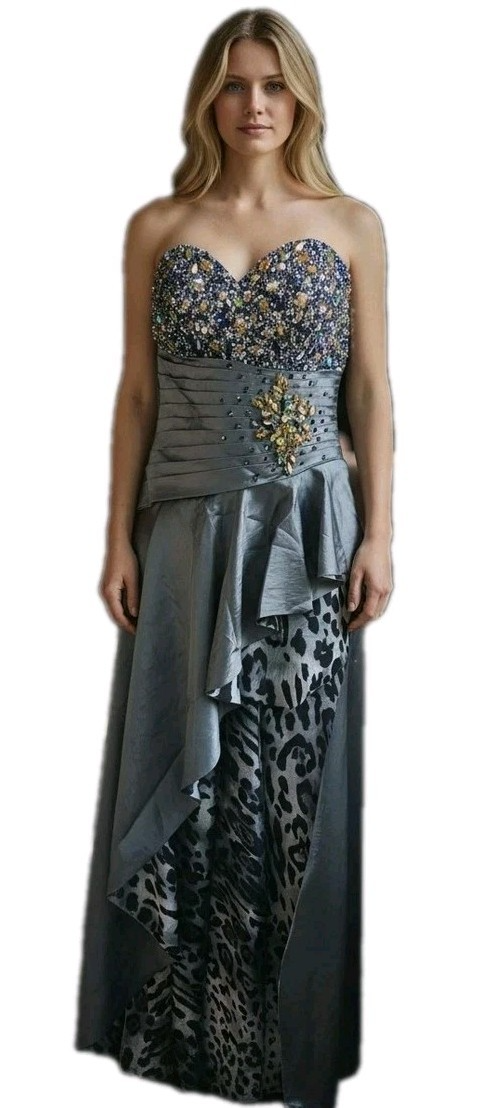 Embellishend Satin Animal Print Short/long Dress Size Small