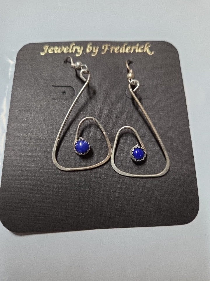Silver with Blue synthetic Gem dangle pierced Earrings Jewelry by Frederick