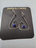 Silver with Blue synthetic Gem dangle pierced Earrings Jewelry by Frederick