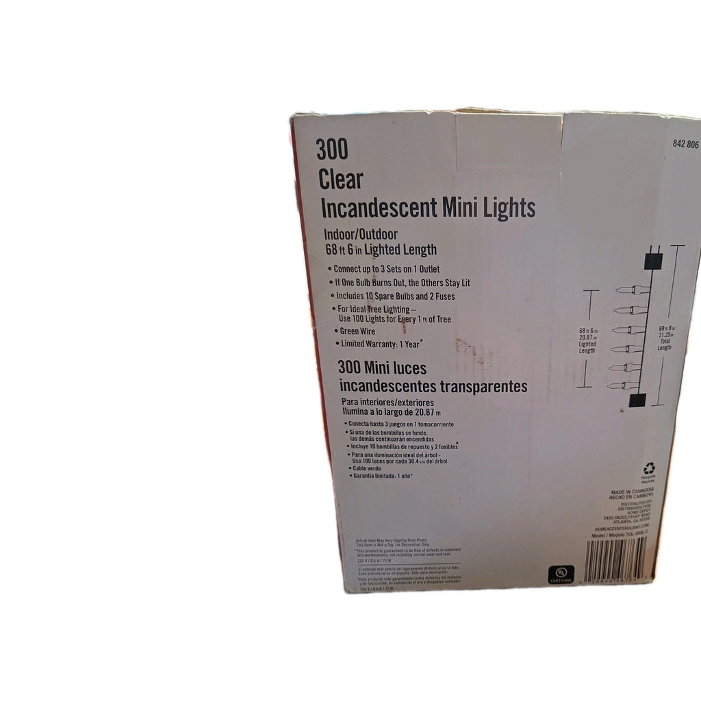 Home Accents Holiday 300L Clear Incandescent Mini Lights Christmas