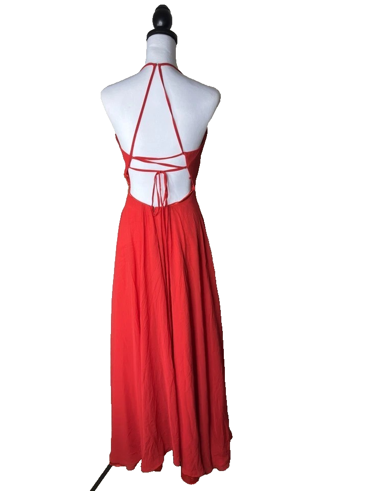FAVIANA Women's Illusion Plunge Chiffon Gown Red Prom Maxi Dress V Neck Formal 0