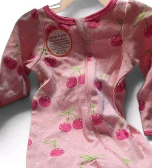 Wonder Nation  girls pink Cherries zip up footed sleeper NWT Newborn