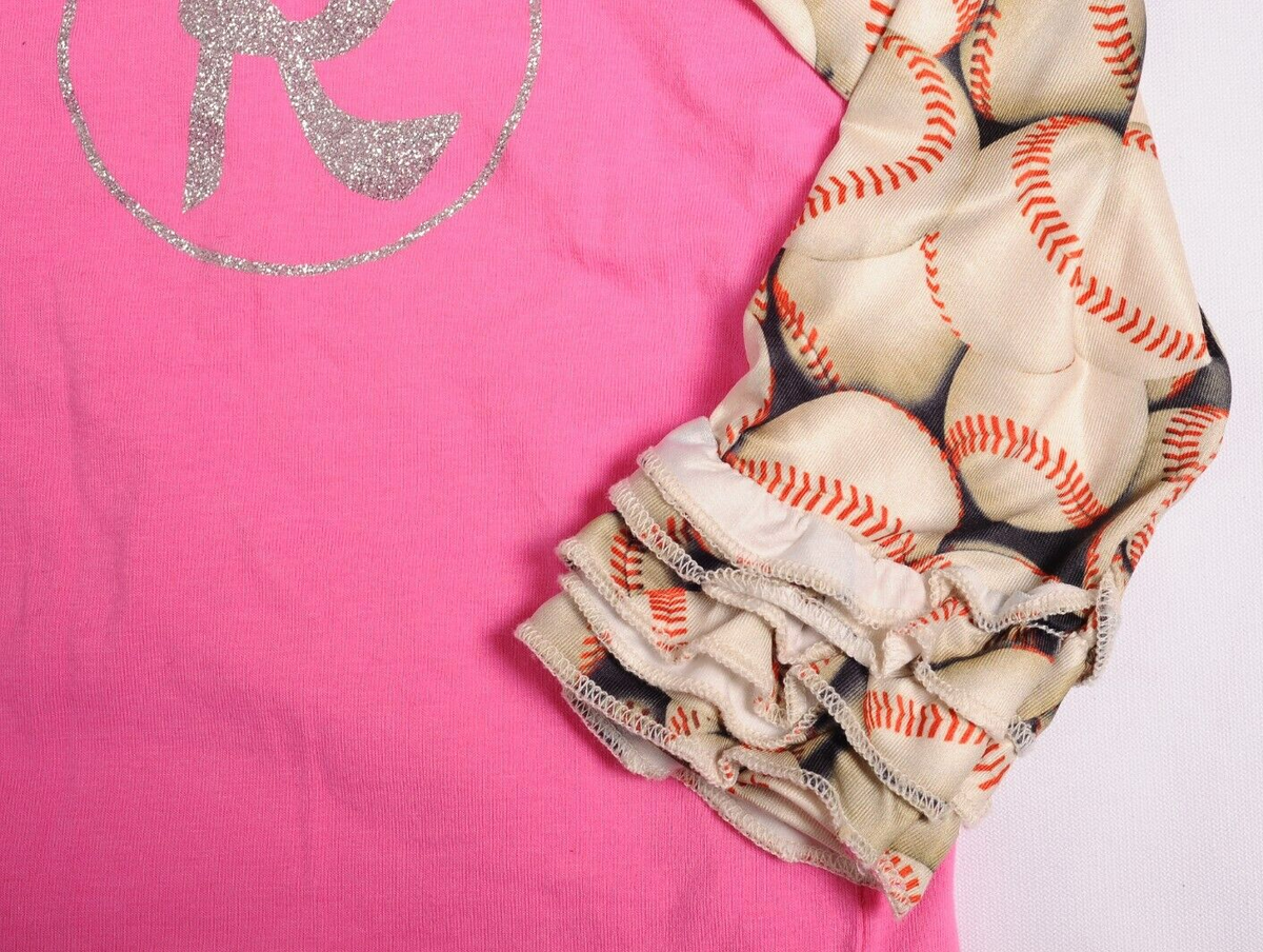 Sunshine & Rodeos Pink with glitter R baseball T shirt
