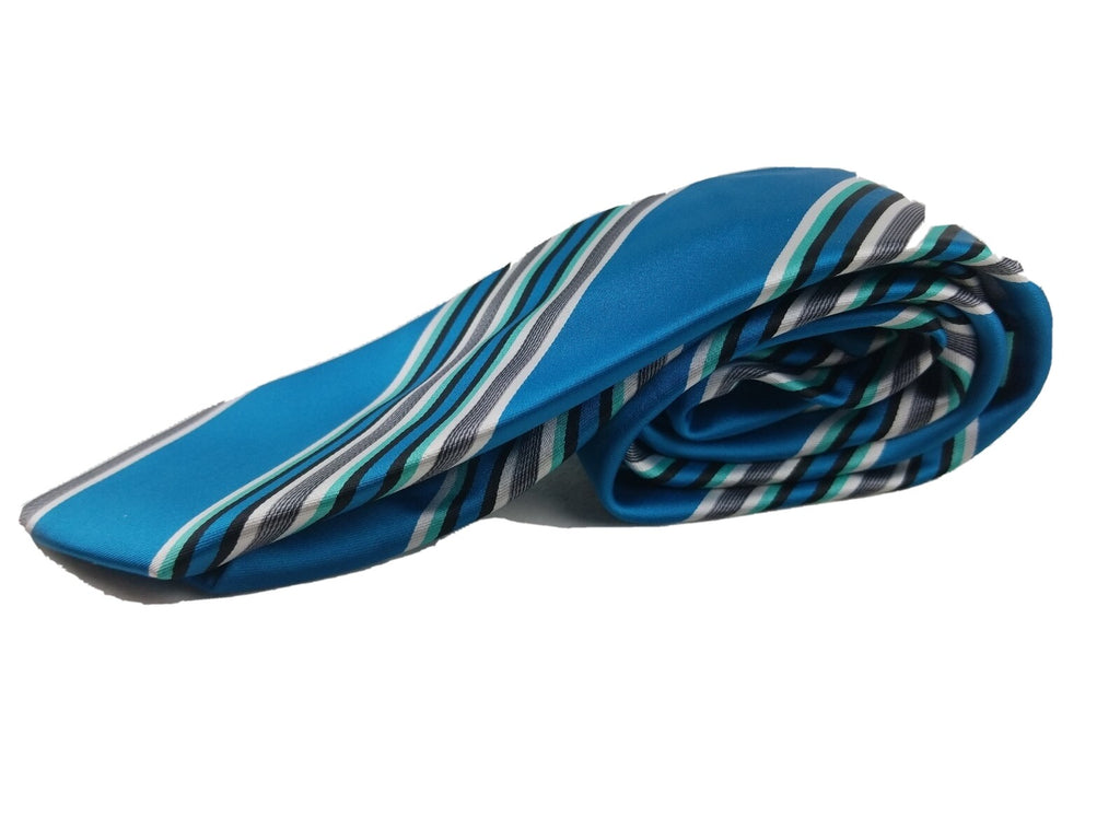 Madison Mens Neck Tie Turquoise Striped Tie