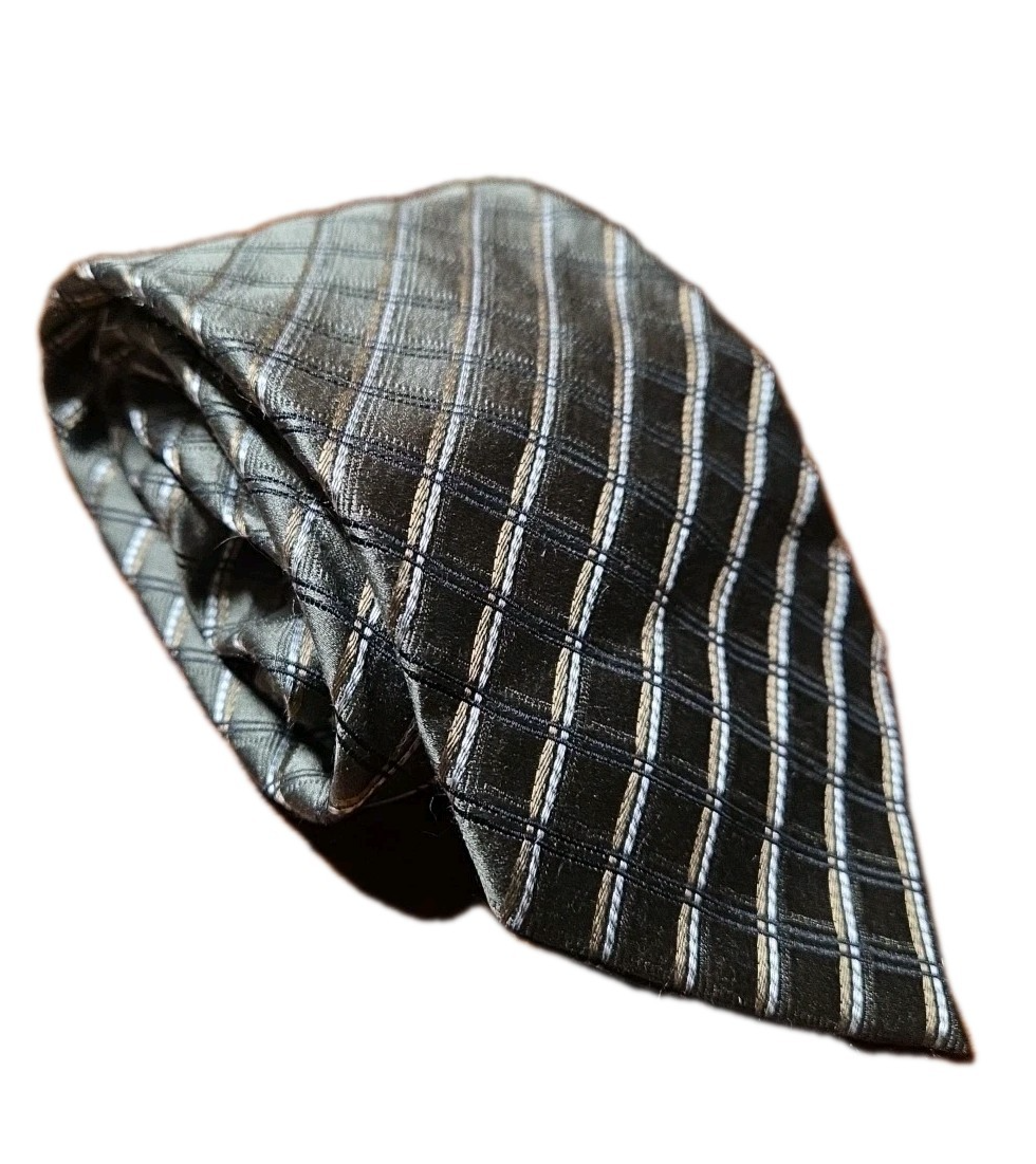 Geoffrey Beene Olive Green, Black, Gold, & White Men's Tie