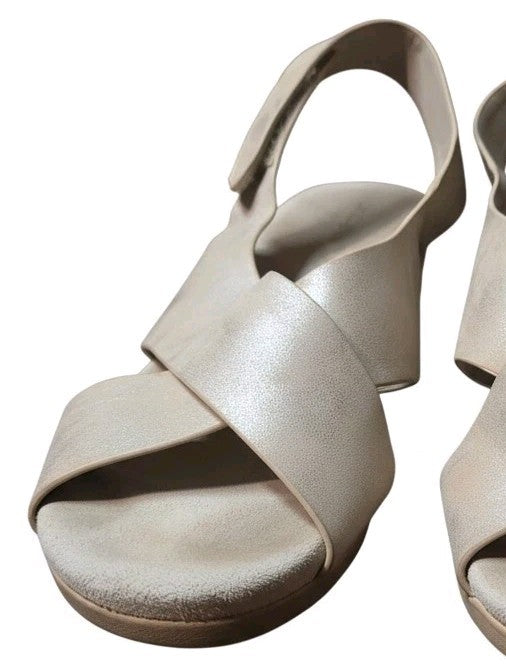 Indigo Rd. Beige Faux Suede Criss Cross Ankle Strap Wedge Heel Sandals