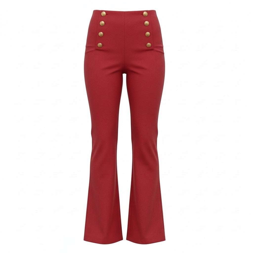 Ladies Casual    Cranberry Red Slacks with Front button Decor Size L